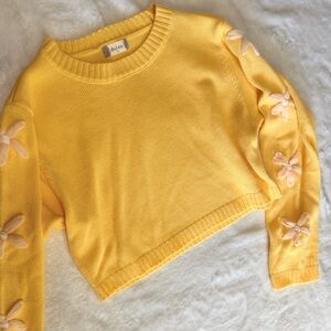 Yellow Sweater with Flower Accents
